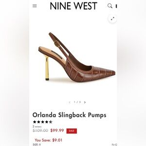 Nine West Brown Croc-Embossed Heels with Gold Accents